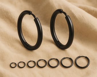 Huggie Hoop Earrings, Black Hoops, Minimalist Stainless Steel, Everyday Stackable Jewelry