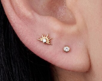 16G Titanium Stud Earrings, Starburst Stud Earrings, CZ Star Earrings, Constellation Stud Earring, Celestial Earrings