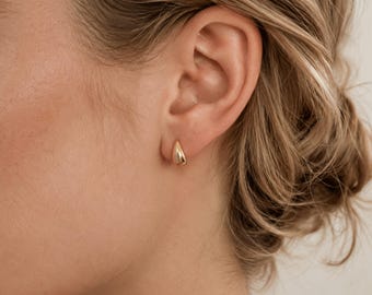 Teardrop Stud Earrings, 14k Gold Stud Earrings, Waterdrop Stud Earrings, Stainless Steel Studs, Puffy Stud Earrings