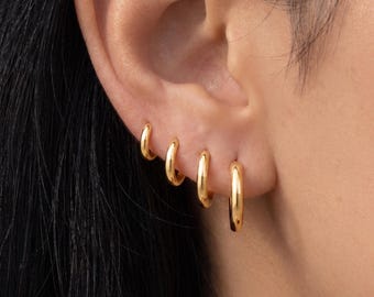 4 Pairs Hoop Earring Set, 14k Gold Plated Hoop Earrings, Tiny Gold Hoop Earrings, Huggie Hoop Earrings, Minimalist Huggie Earrings