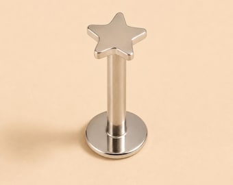16G Titanium Star Earrings, Flat Back Stud Earrings, Push Pin Labret, Conch Earring, Helix, Tragus, Nose Piercing