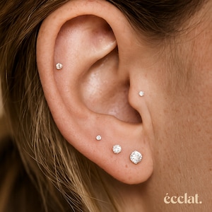 18G fadenlose Gold Ohrstecker, Zirkonia Ohrstecker, kleine Tragus Ohrstecker, flache Rückseite Ohrstecker, zierliche CZ Ohrstecker, 1,5 mm, 2 mm, 3 mm