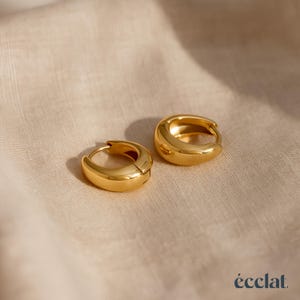 Chunky Huggie Hoop Earrings, 18k Gold Plated Hoop Earrings, Oval Hoop Earrings, Minimalist Huggie Hoop Earrings, Tiny Gold Hoop Earrings image 4