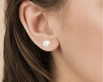 Pearl Stud Earrings, Sterling Silver Studs, Baroque Pearl Earrings