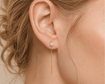14K Gold Threader Earrings, Sterling Silver Studs, Minimalist Gold Stud Earrings, Gold Filled Stud Earrings