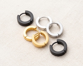Black Huggie Hoop, Chunky Hoop Earrings, Cartilage Hoop Earrings, Conch Hoop Earrings, Helix Hoop