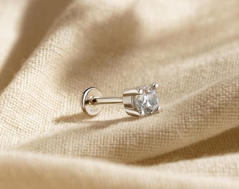 925 Sterling Silver Stud Earring, Moissanite Stud Earring, Mini Moissanite Earrings, Threadless Flat Back Stud, Diamond Cut Stud