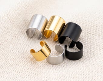 No Piercing Ear Cuff, Black Chunky Ear Cuff, Minimalist Wide Ear Cuff, Ear Wrap Jewelry, Wide Clip On Earring