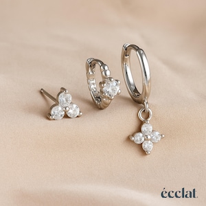 3 Pcs Earrings Set, Stainless Steel Zircon Huggie Hoop Earrings, Hoop Earring Set, Silver CZ Earrings, Minimalist Hoop Earring
