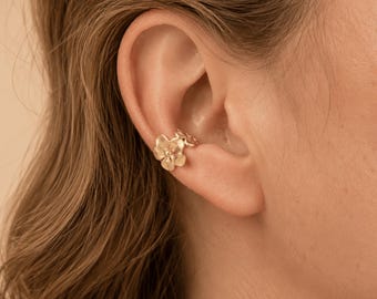 Flower Ear Cuff, 18k Gold Plated Ear Cuff, Stainless Steel No Piercing Earrings