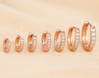 Diamond Hoop Earrings, Layered Ear Hoop Sets, Rose Gold Hoop Earrings