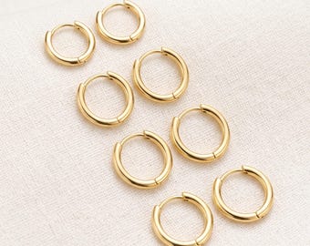 14k Gold Hoop Earrings Set, Ear Stack Earrings, Stainless Steel Hoop Set, Cartilage Huggie Earrings, Helix Hoop