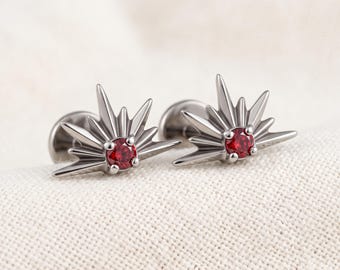 Titanium Star Earring, Push Pin Labret, 16G Flat Back Earring, Celestial Cartilage Tragus Helix Stud, Nose Piercing Jewelry