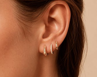 Stainless Steel Hoop Earring Set, Chunky Huggie Hoop Earrings, Hoop Cubic Zirconia Earrings, Small Hoop Earrings Set