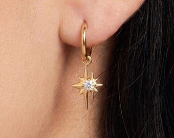 Titanium Hoop Earring, Star Hoop Earrings, Starburst Drop Earrings, Gold Hoop Earrings, Constellation Hoop Earring, Celestial Earrings