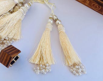 Cream Pearl Tassel Latkan Pair | Thread Tassels for DIY Crafts