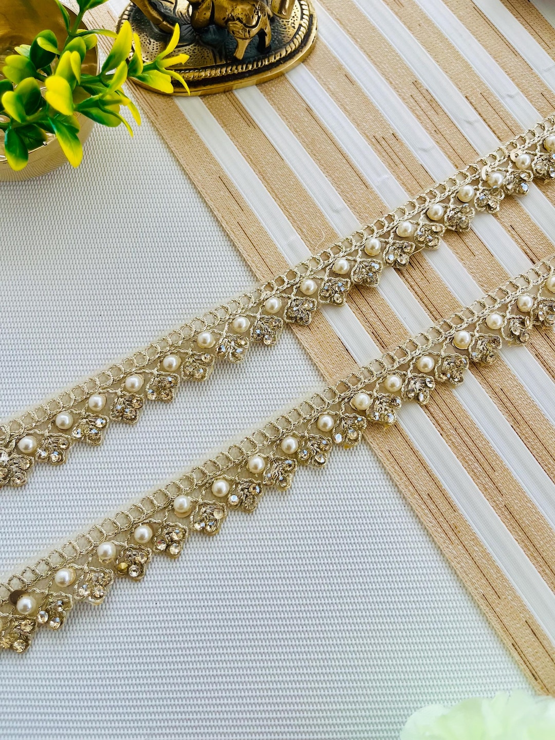 Yellow Rhinestone Border Gold Pearl Rhinestone Trim Lace Border 0.75 Inch Trim - Etsy