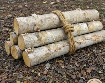 Set Of 6 Birch Wood Logs Roped Bundle – Natural Birch Fireplace Decor Sticks For Rustic Home Decoration, Diy Crafts, And Event Styling