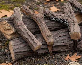 6 Pcs Set Of Large Gas Fireplace Logs Heat‑Resistant Ceramic Fiber Realistic Wood Sticks For Indoor Outdoor Firepit, Fireplace, And Firebowl