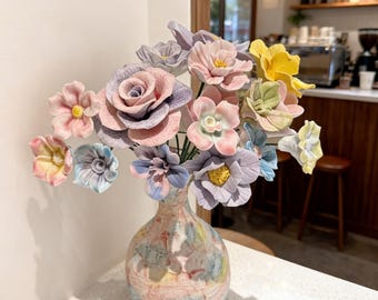 Handmade Never-Fading Love Ceramic Flowers - Colorful, Washable & Customizable Bouquets for Mom, Girlfriend, Gifts