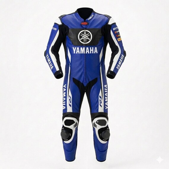 Yamaha Men's Motorbike Suit: Motorcycle Cowhide Leather 1 Piece Biker Racing Suit