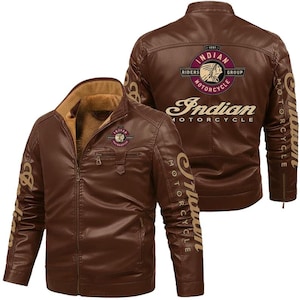 Men's Indian Motorcycle Cowhide Leather Biker Jacket, Removable Fur Lining, Vintage Rider