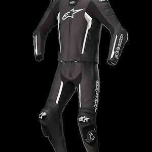 Traje de cuero de dos piezas para motociclista, hecho a medida: equipamiento de alto rendimiento para él.