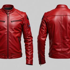 Handmade Red Cowhide Leather Motorcycle Jacket
