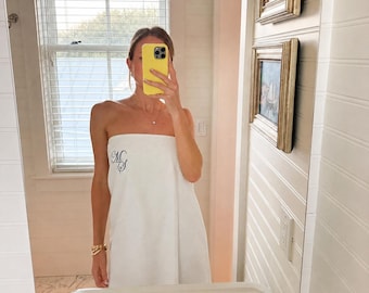 Personalized Bath Wrap Towel, Embroidered Spa Towel, Bridal Shower Gift, Bridesmaid Gift, Waffle or Cotton Terry Wrap