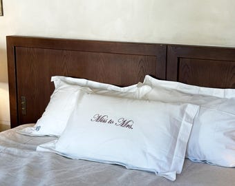 Personalized Wedding Pillowcase, Embroidered Cotton, Mr & Mrs Gift