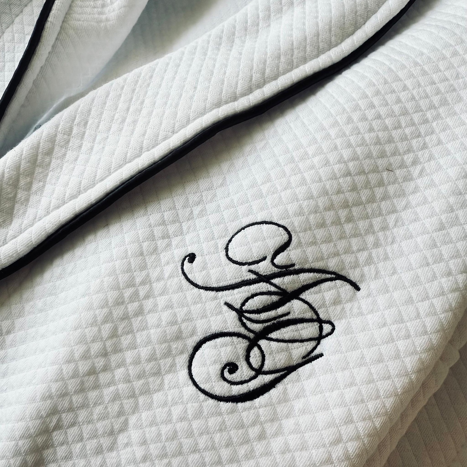 Wedding Morning Robe - White+Black Trim-M