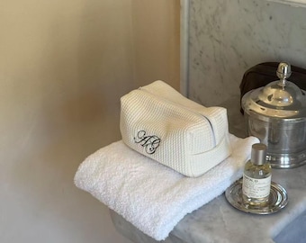 Bolsa de maquillaje bordada personalizada, bolsa de cosméticos de algodón con burbujas