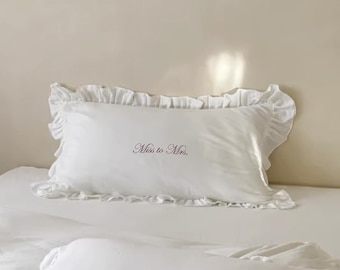 Personalized Ruffle Pillowcase, Korean Style Cotton Pillow Sham with Custom Embroidery Name or Message, Wedding & Home Gift