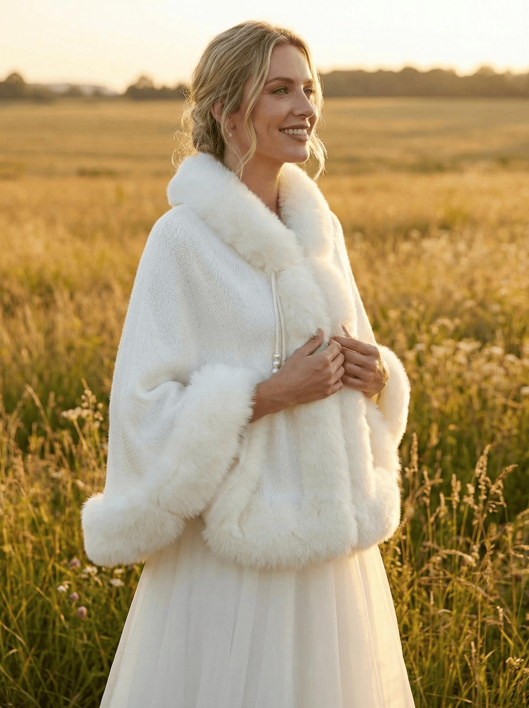 princess polly baby blue dress Fur bolero for winter wedding and prom