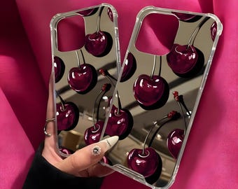 Cherry iPhone Case with Makeup Mirror – Shockproof Soft Protective Phone Cover