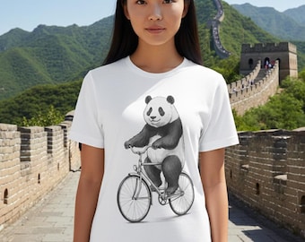 Panda Riding Bicycle Tee | Panda Bike Graphic Shirt