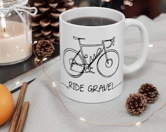 Ride Gravel Mug | Line Art Bicycle Illustration