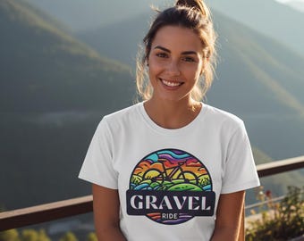 Gravel Ride Bicycle T-Shirt | Colorful Sunset Bike Graphic