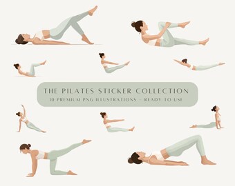 Pilates Instagram Stickers • Matcha Green Pilates Illustrations • 10 Minimal Yoga Story Graphics • Workout Clipart for Canva