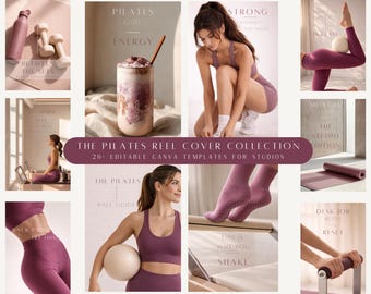 Reformer Pilates Aesthetic Reel Covers Dark Red • 20+ Canva Instagram Templates Mauve • Studio Branding Suite | Instagram Reels Cover Pack
