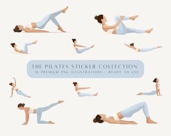 Blue Pilates Instagram Stickers • 10 Soft Minimal Story Stickers • Calm Pilates Illustrations • Transparent Fitness Clipart for Canva