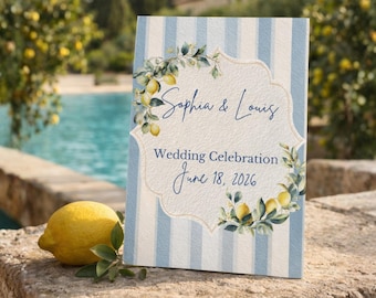 Wedding Invitation • Amalfi Coast Canva Template Suite • Save the Date Template • Italian Blue and Yellow Theme • Lemon
