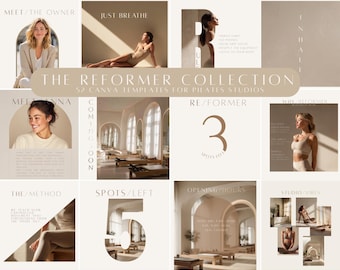 Reformer Pilates Canva Templates | Pilates Studio Instagram Kit | Minimal Neutral Branding Set