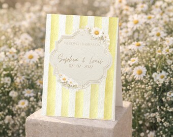 Yellow Daisy Wedding Invitation Template – Soft Garden Party Design – Elegant Summer Wedding Suite – Butter Yellow Editable Canva Invite