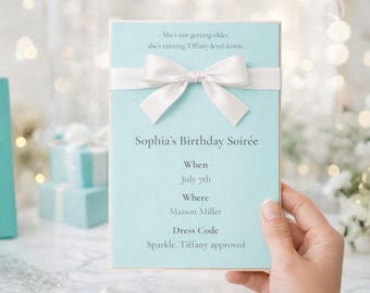 Tiffany Blue Birthday Invitation Template • Elegant Bow Invite • Engagement Party Card • Editable Canva Invite • Sweet 16
