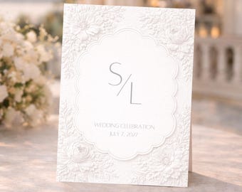 Ivory Embossed Wedding Invitation | Elegant Floral Wedding Template | Minimal Luxury Canva Invite Suite | Save The Date Template