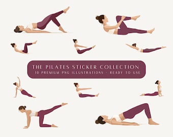 Pilates Instagram Stickers Dark Red • 10 Story Stickers • Pilates Clipart • Fitness Illustrations • Aesthetic Wellness Stickers for Canva