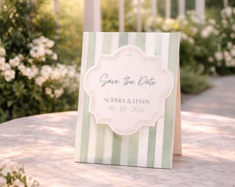 Green Stripe Wedding Invitation Template • Garden Party Invite • Summer Wedding Suite • Editable Canva Invitation • Save The Date Template