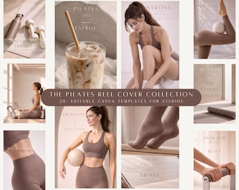 Reformer Pilates Instagram Reel Covers | Neutral Taupe Aesthetic | Premium Canva Templates | Social media template pack