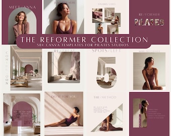 Reformer Pilates Dark Red Template Bundle | Pilates Instagram Canva Templates | Minimal Social Media Kit